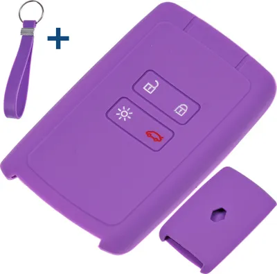 Produktbild von Auto Schlüssel Silikon Schutz Hülle + Schlüsselband Lila kompatibel mit Renault Megane Kadjar Clio Captur 4 Tasten KEYLESS SMARTKEY