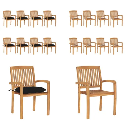 Produktbild von vidaXL Stapelbare Gartenstühle mit Kissen 8 Stk. Massivholz Teak - Gartenstuhl - Gartenstühle - Holzstuhl - Holzstühle