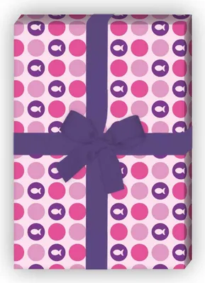 Produktbild von Schönes Punkte Geschenkpapier mit kleinen Fischen in lila rosa - G6269, 32 x 48cm