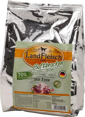 Produktbild von Landfleisch Dog Softbrocken Mit Ente Getreidefrei 1,5kg, Adult, jede Rasse, Ente, Geflügel, 1,5 kg