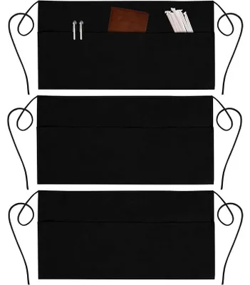 Produktbild von (3er-Set – Schwarz) Schürzen mit 3 Taschen – Gürtelschürzen, Unisex-Schürzen für Kaffeekellner, wasserdicht, kurz