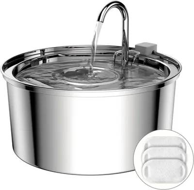 Obrázok produktu pre Napájacia fontána pre domáce zvieratá 3.2 l, nehrdzavejúca oceľ, s 3 filtrami, pre mačky