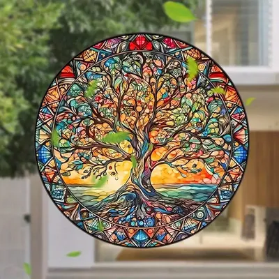 Produktbild von GKA XL Fensterbild Lebensbaum braun 23 cm Sonnenfänger Lichtfänger tolle Lichteffekte Fensteraufkleber selbstklebend ablösbar wiederverwendbar