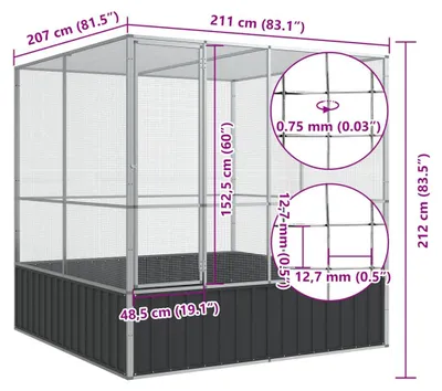 Produktbild von vidaXL Voliere Silbern 211x207x212 cm Stahl