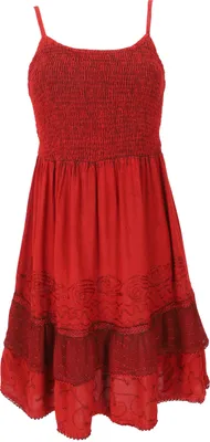 Produktbild von Besticktes Indisches Boho Kleid, Sommerkleid, Minikleid Hippie Chic - Rot, Damen, Viskose, Kleider