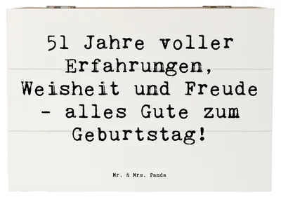 Produktbild von Mr. & Mrs. Panda holzschatulle Spruch 51. Geburtstag 22 x 15 cm - Weiß - Geschenk, Kiste, Geburtstagssprüche, Glückwunsch, geschenkbox holz, Jubiläum, Geburtstagsparty