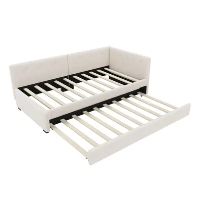 Produktbild von STILVORA Schlafsofa 90×200 Daybett Tagesbett mit ausziehbarem Gästebett 90×190 cm Tagesbett mit Lattenrost beige(ohne Matratze)