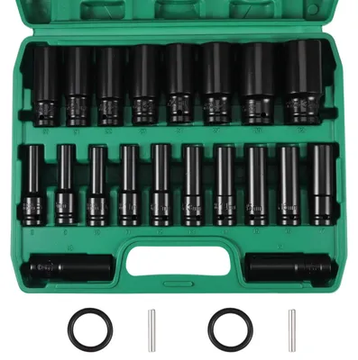 Imagen del producto de Juego de llaves de vaso de 20 piezas - Llaves de vaso extra largas de 78 mm - Acero CR-V - Métricas de 8 mm a 32 mm - Juego de herramientas de reparación profesional - Llaves de vaso profundas - Juego de llaves de vaso