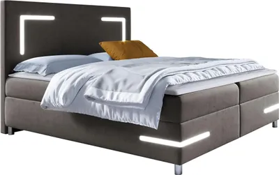 Produktbild von MIRJAN24 Boxspringbett Delos LED, Ehebett mit Hauptmatratze, Topper und LED-Beleuchtung, zwei Bettkästen (Fresh 14, Größe: 200x200 cm)