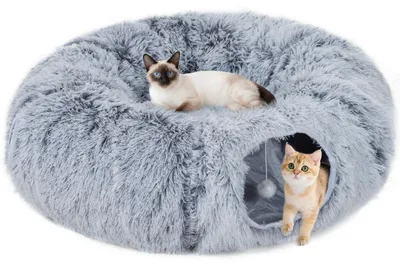 Produktbild von PawHut Katzentunnel 2-in-1 Katzenspielzeug mit Spielball Katzenhöhle Katzenbett