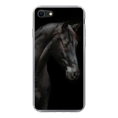 Produktbild von MuchoWow® Handyhülle Schutzhülle Hülle für iPhone 8 Pferd - Tiere - Schwarz - Porträt Silikon Softcase Handy Hülle - Schutzhaube