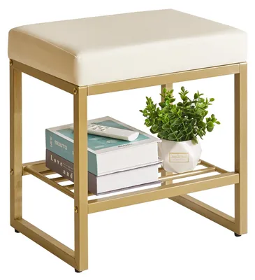 Productafbeelding van Moderne make-up stoel met opbergruimte, wit met gouden metalen details