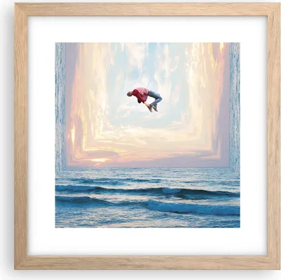 Produktbild von Gerahmtes Poster - Rahmen in heller Eiche - Sprung Freiheit Surrealismus - 30x30 cm - Wand Bild - Wanddeko - Wandbilder - Kunstposter - Wandposter - Bilderrahmen - Bilder - P2NAC30x30-4861