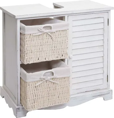 Immagine prodotto di Mobiletto HWC-H20, lavabo da bagno, cestello in legno massiccio 60x65x31cm ~ bianco shabby