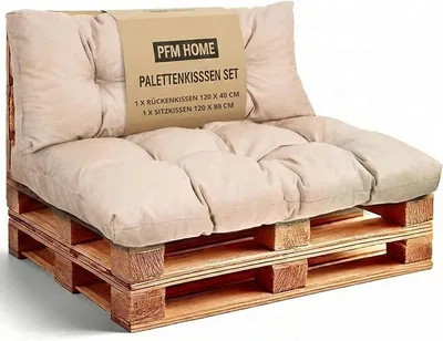 Produktbild von Palettenkissen Outdoor-Kissen für Palettensofa Palettenmöbel Europaletten - Gartenkissen - 1 x Rückenkissen 120 x 40 cm + 1 x Sitzkissen 120 x 80 cm - Beige