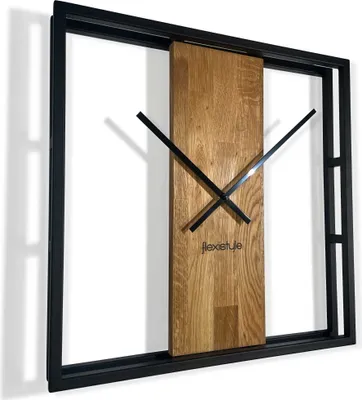 Obrázok produktu pre Dubové hodiny štvorcové Loft Square kovové 50cm z231-a-1