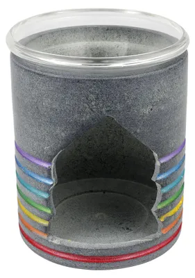 Produktbild von Räucherkegelhalter Chakrafarben Speckstein grau Sieb und Glasschale Teelichthalter