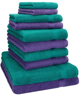 Produktbild von Betz 10-tlg. Handtuch-Set PREMIUM CLASSIC 2 Duschtücher 4 Handtücher 2 Gästetücher 2 Seiftücher  Farbe: smaragdgrün & lila