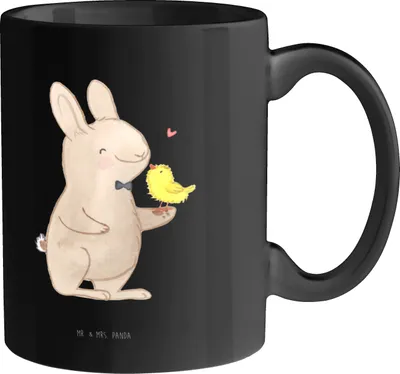 Produktbild von Mr. & Mrs. Panda Kaffeetasse Hase Küken - Schwarz - Geschenk, Ostern, Kaffeebecher, schöne tasse, Keramiktasse, Teetasse