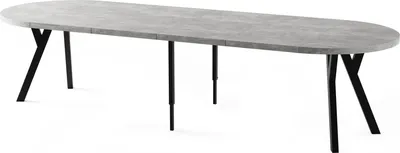 Produktbild von Esstisch Rund Groß XXL Ausziehbar im Loft-Stil – 100 bis 300 cm – Extra Lang Ausziehtisch mit Schwarzen Holzbeinen, Industrieller Tisch für 5-16 Personen – Esszimmertisch – Grauer Beton