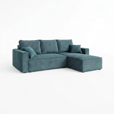 Produktbild von AMBER L Ecksofa mit Schlaffunktion und Bettkasten L-Form, Cord Schlafcouch 232x143 cm, PetFriendly Wohnzimmersofa Bettsofa, Petrol