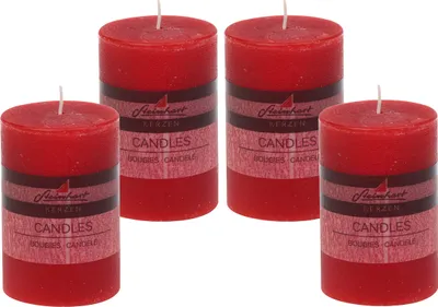 Produktbild von 4er Set Adventskranzkerzen "Raureif" Rubin Rot 100/68 mm