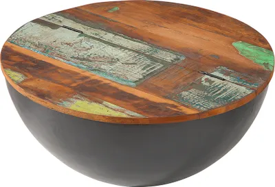 Produktbild von riess-ambiente Massivholz Couchtisch JAKARTA 70cm grau rund aus recycelten Fischerbooten Beistelltisch Tisch