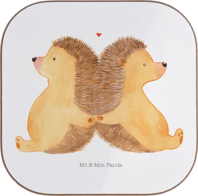 Produktbild von Mr. & Mrs. Panda Untersetzer für Gläser Igel händchenhaltend - Weiß - Geschenk, Coaster, Design, Verknallt, Lieblingsmensch, Tischuntersetzer, Freundin, gläseruntersetzer
