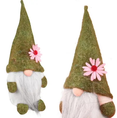 Image de Gnome décoratif de Pâques avec barbe et bonnet verts 15 cm