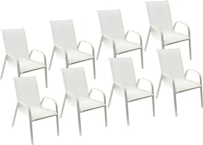 Image de Lot de 8 chaises MARBELLA en textilène blanc - aluminium blanc