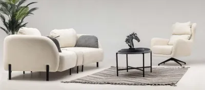 Produktbild von Gruppe Stoffsofa Zweisitzer Sofa Sessel Polstersofa Beige Couch Set