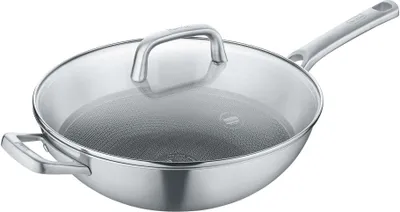 Produktbild von Wokpfanne mit Glasdeckel 32cm, poliert - Tricion Resist b.nature