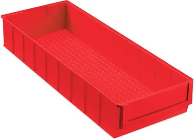 Produktbild von Rote Industriebox 500 B | HxBxT 8,1x18,3x50cm | 6 Liter| Sichtlagerkasten, Sortimentskasten, Sortimentsbox, Kleinteilebox