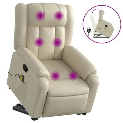 Produktbild von vidaXL Massagesessel mit Aufstehhilfe Creme Kunstleder