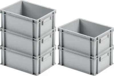 Produktbild von SparSet 5x Eurobehälter mit geschlossenem Griff | HxBxT 17,5x30x40cm | 16 Liter | Grau | Eurobox, Transportbox, Transportbehälter, Stapelbehälter
