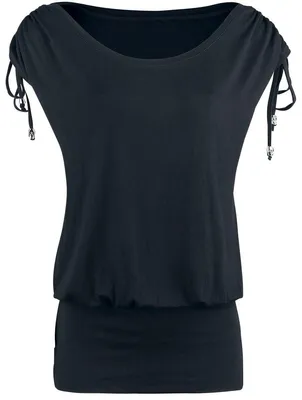 Produktbild von Black Premium by EMP Damen schwarzes T-Shirt mit geschnürten Ärmeln XL
