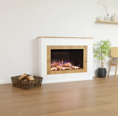 Produktbild von Glow Fire Elektrokamin 'PR6' | LED Standkamin in Weiss (Eiche) mit Heizung (1500 W) | HxBxT: 101x130x33 cm
