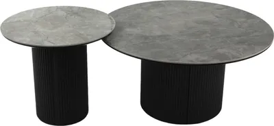 Produktbild von Couchtisch >2302< (2er Set) Ø 80 cm / Ø 50 cm, schmarz mit Keramik grau, Höhe 40 / 45cm