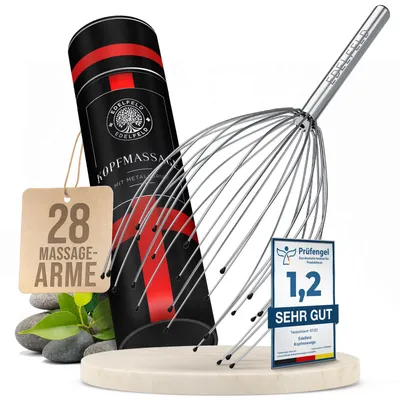 Produktbild von Die entspannende Kopfmassage Spinne mit 28 Fingern von Edelfeld [VERBESSERTE VERSION] - Mit Geschenkverpackung & Schleife - Kopfmassagegerät Präsent