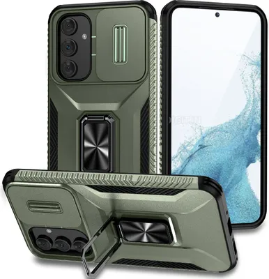 Image de Etui double couche pour Samsung Galaxy A34 5G étui de protection militaire avec protection coulissante de l'appareil photo et support/anneau vert
