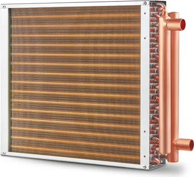 Produktbild von Wymiennik ciepła woda-powietrze SucceBuy, 16" x 16", 3-rzędowy, złącza miedziane 3/8", 193 aluminiowe żebra. Idealny do zewnętrznych pieców na drewno, ogrzewania i chłodzenia budynków mieszkalnych oraz wymuszonego ogrzewania powietrznego