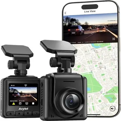 Immagine prodotto di Dashcam Car WiFi 2K, Mini telecamera anteriore per auto supporta il modulo GPS esterno, APP, schermo IPS, visione notturna ultra, 170° angolo ampio, WDR, modalità di parcheggio 24 ore e rilevamento del movimento, G-Sensor