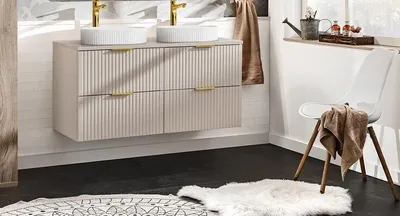 Produktbild von MONTIERT Design Badmöbel Set mit 2 Waschbecken ADEL CASHMERE 120 MDF SOFT-CLOSE Waschtisch