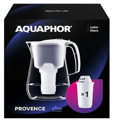 Immagine prodotto di Filtro per acqua AQUAPHOR Provence white incl. 1 cartuccia filtrante A5 - filtro per acqua di  in vetro per ridurre il calcare, il cloro e altre sostanze