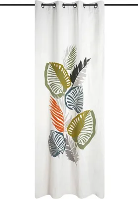 Image de STOF - Rideau - 140 x 260 cm - beige - grandes feuilles - feuilles de palmier - brodé - oeillets pratiques