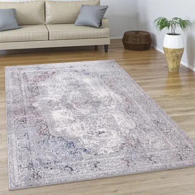 Produktbild von Teppich Wohnzimmer Kurzflor Vintage Abstrakt Orientalisch Modern Bordüre Grösse 120x170 cm