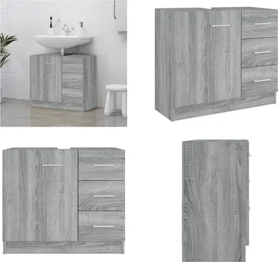 Zdjęcie produktu dla vidaXL Szafka pod umywalkę Szara Sonoma 63x30x54 cm Materiał drewnopochodny - Szafka pod umywalkę - Szafki pod umywalkę - Szafka łazienkowa - Szafka podumywalkowa