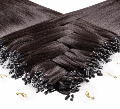 Produktbild von hair2heart Premium Microring Extensions Rohhaar glatt - 25 Strähnen 1g 60cm 4/0 mittelbraun