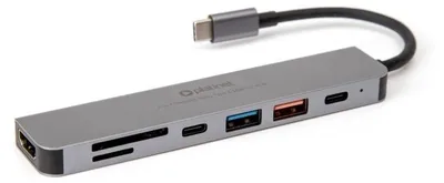 Image de Hub Média USB-C 7 en 1 Platinet, HDMI 4K, USB-A 3.2, USB-C PD 100W, Aluminium
