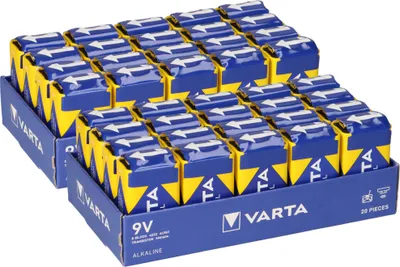 Produktbild von 40 x 9V Block Varta Batterie Industrial 4022 - 6LR61 - lose E-Block 2x 20 Stück